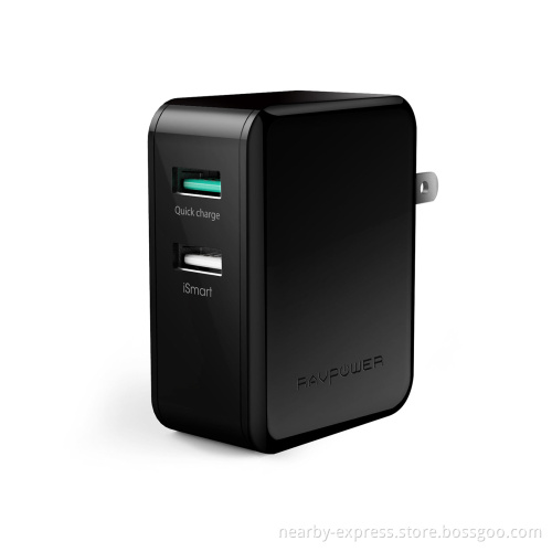 Quick Charge 2.0 RAVPower 30W Dual USB Quick Charger with iSmart Foldable Pin for Galaxy S7/S6/Edge/Plus, Note 5/4, LG G4/G5, Ne